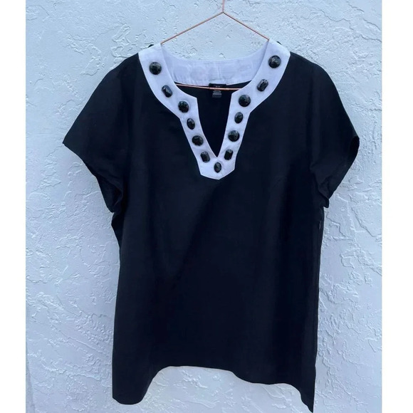 Link Womens Unique Linen and Rayon Fabric With Gem Stones Top Black Sz 18 to 20 - Picture 1 of 8